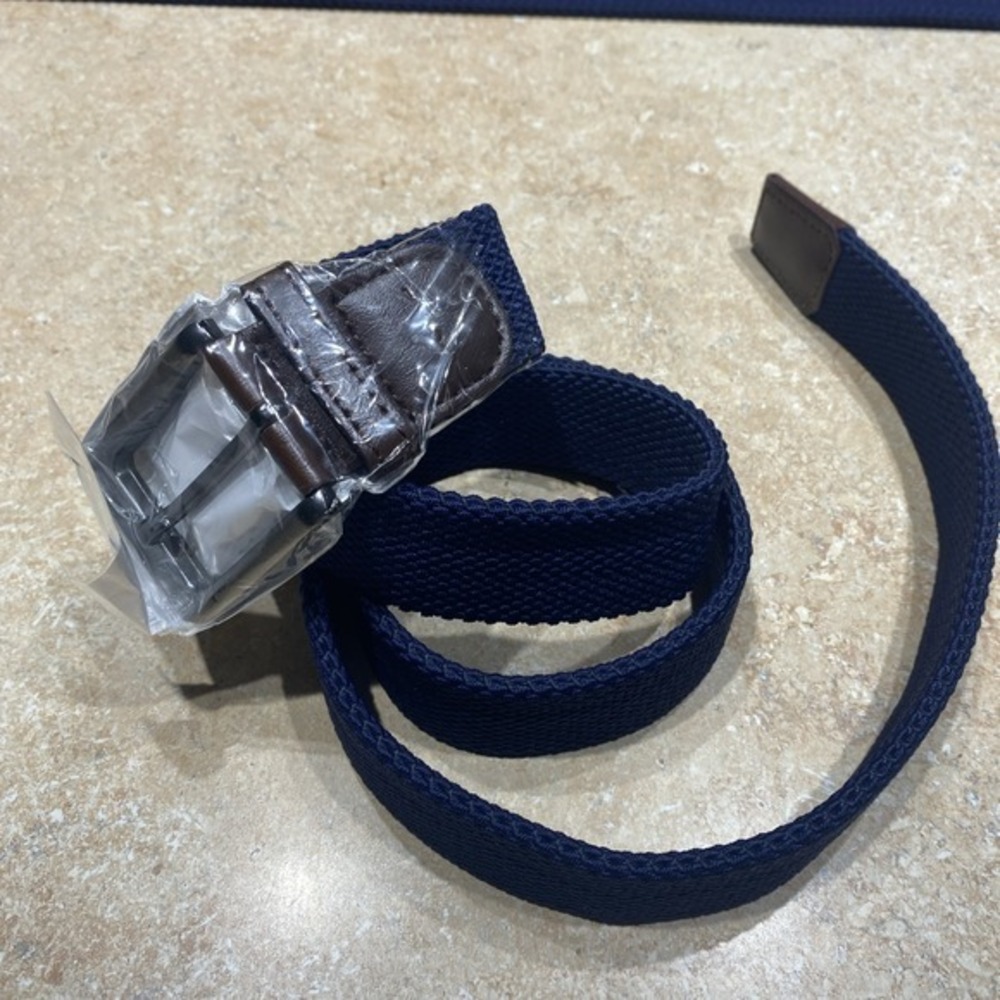 Boston Scott Mens Navy Woven Belt 34-40 Metal Buckle 0566
